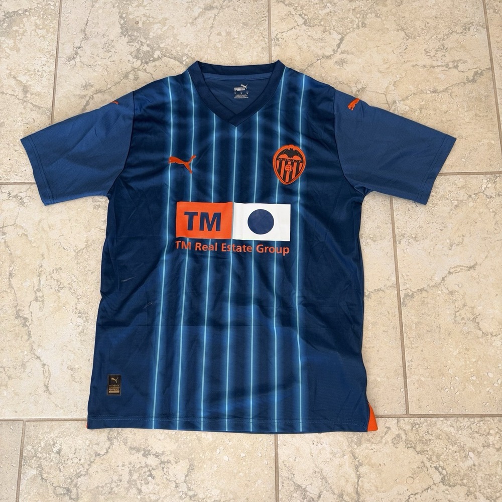 Puma Valencia C.F. La Liga 23 Away Soccer Jersey Men's Size M Dark Blue Stripes